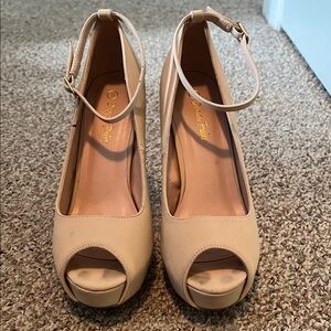 Dream Pairs Beige Peep Toe Ankle Strap Heels